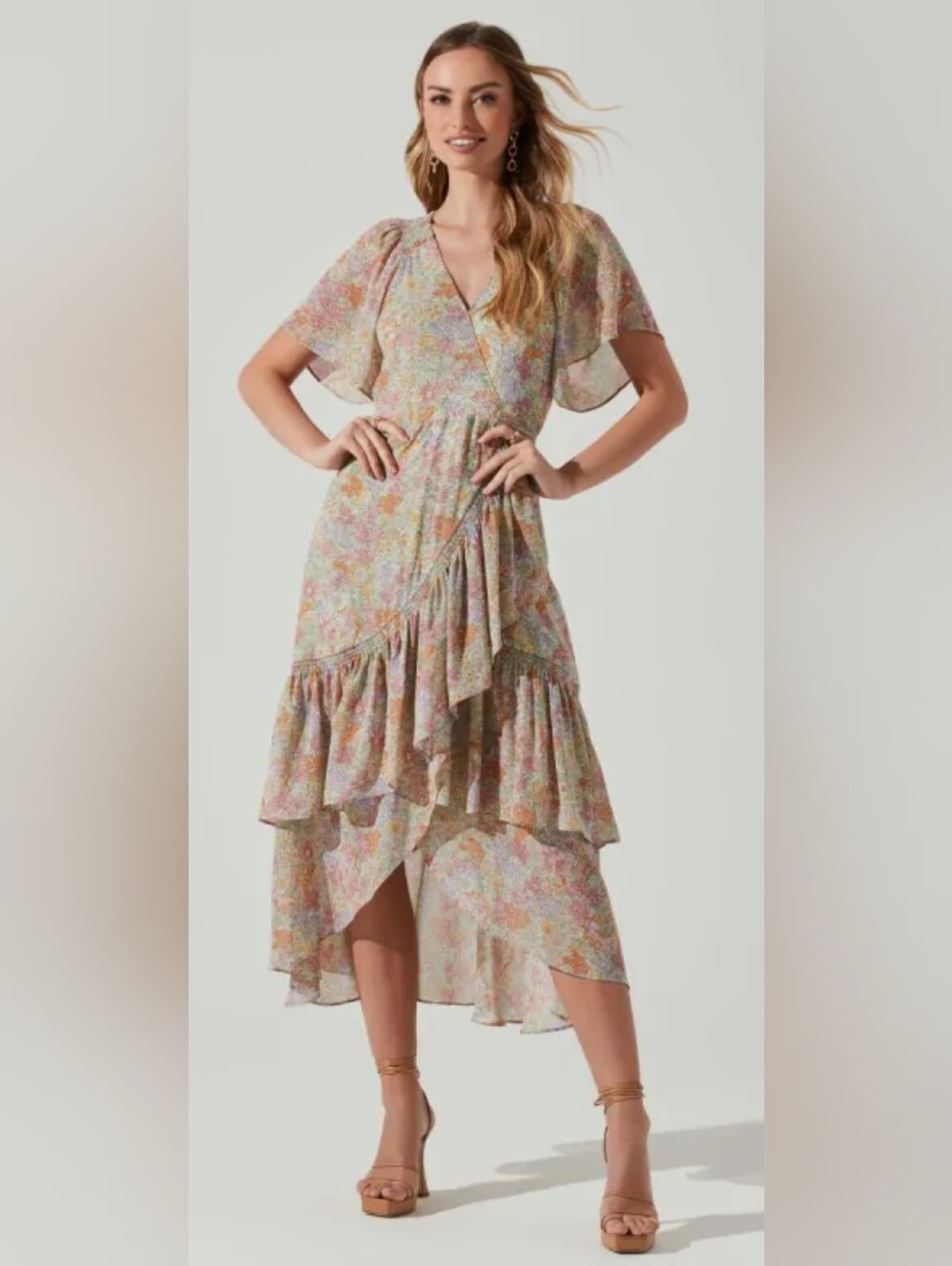 NWOT! ASTR Fall Adella Anthro Belted Floral Garden Party Wrap Midi Dress Small